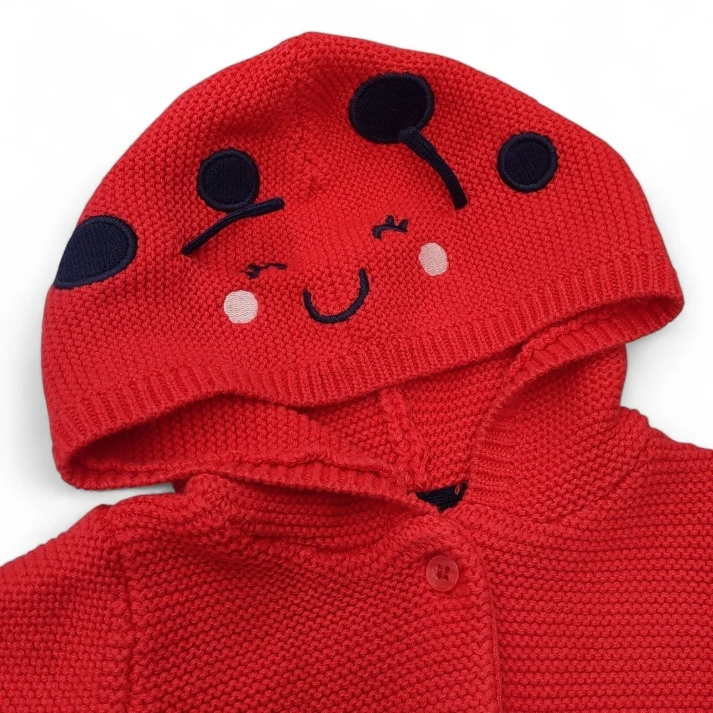 Carter's Red Baby Cardigan with Ladybug Hood (6m) and Matching Hat (3-9m)